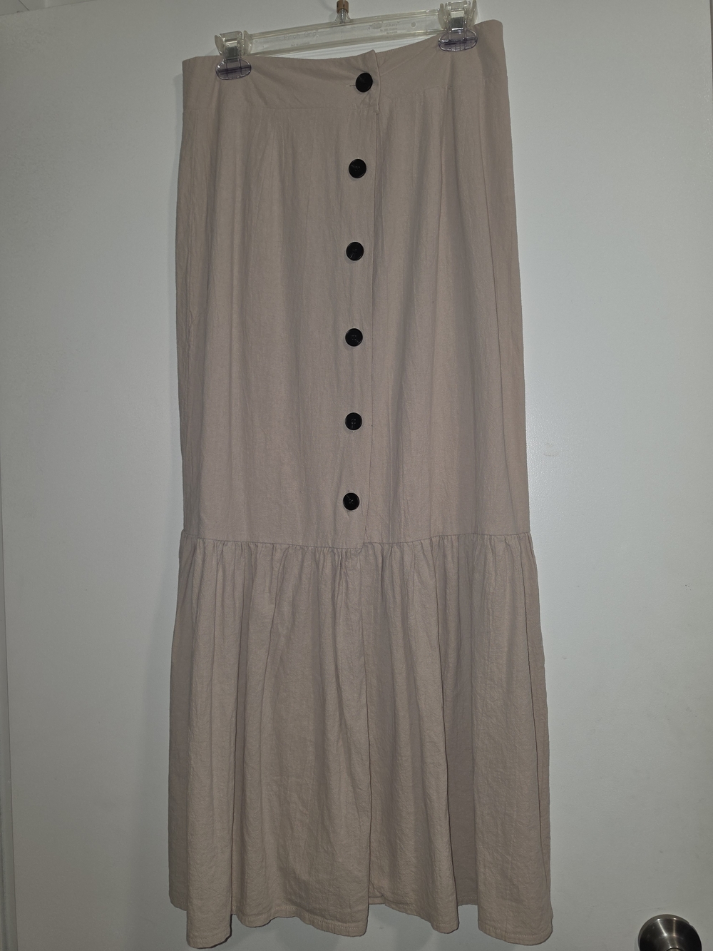Taupe Button-Front Tiered Maxi Skirt